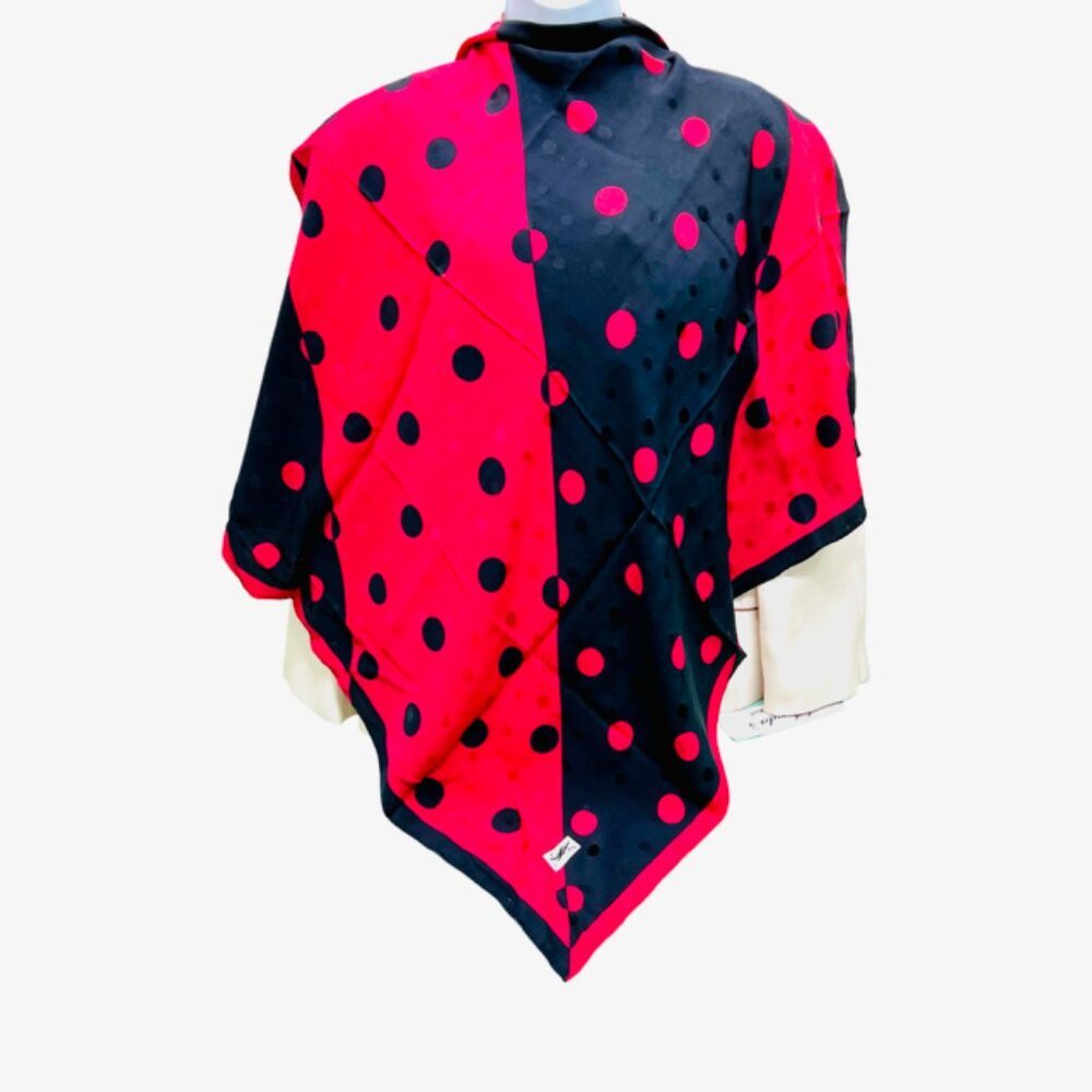 Yves Saint Laurent 100% Silk Satin scarf 33"  black red pocka dots (66 - Picture 4 of 13
